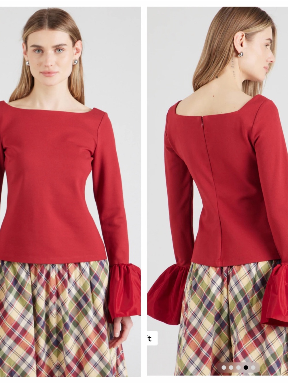 Staud Paige Elegant Red Bell-Sleeve Boatneck Top Size Medium NWT